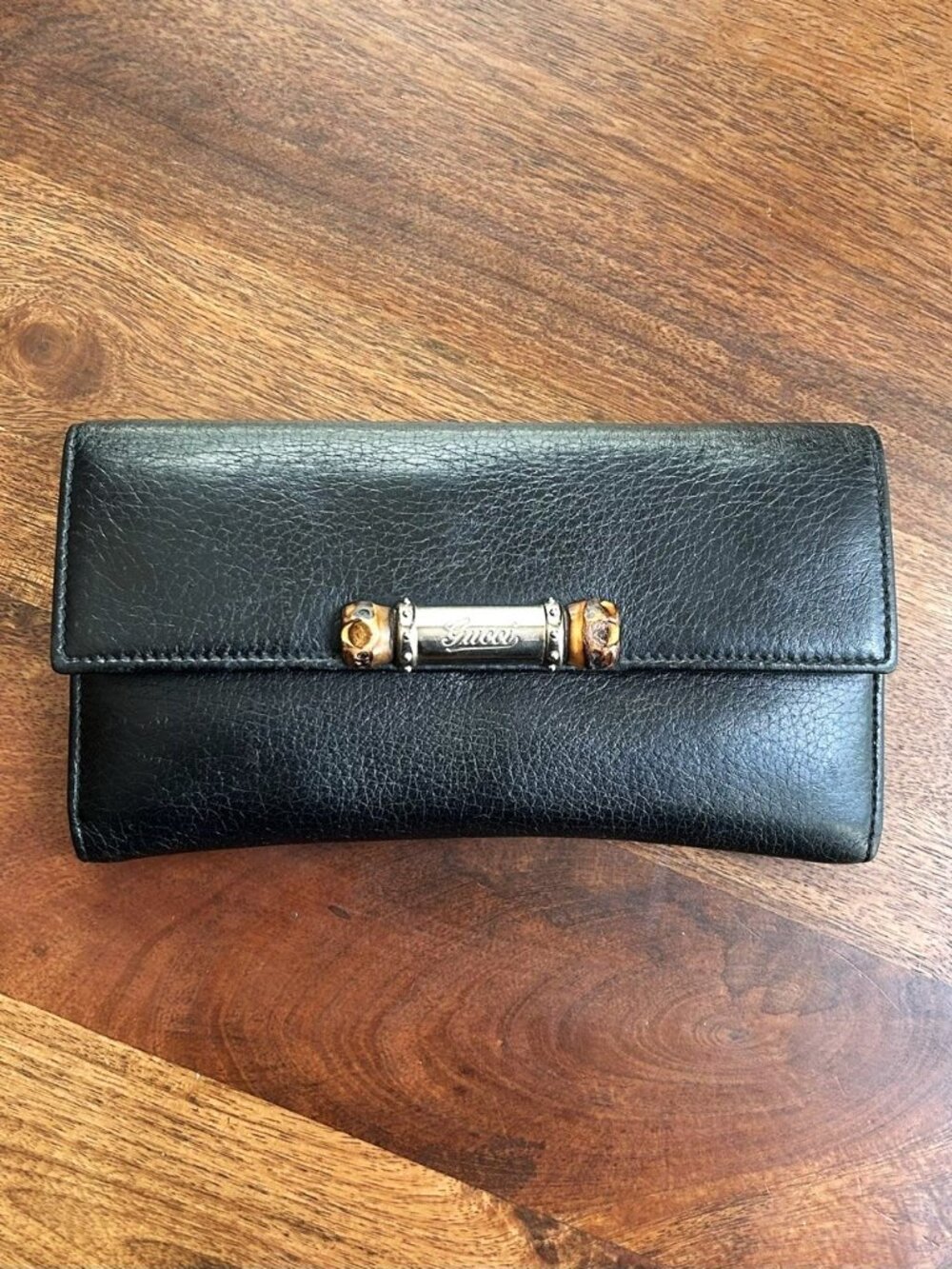 GUCCI Bamboo Leather Wallet, Black